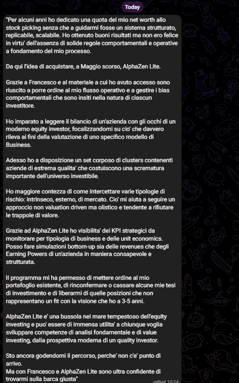 Recensione WhatsApp di uno studente AlphaZen