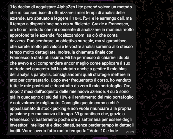 Recensione WhatsApp di uno studente AlphaZen